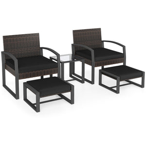 Well-crafted mix brown PE rattan offers sun resistance and timeless elegance<br>Versatile ottomans provide extra seating or side tables  and save floor space<br>Soft sponge cushions provide luxurious comfort for outdoor relaxation<br>Removable zippered co