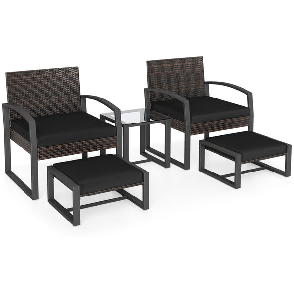 Well-crafted mix brown PE rattan offers sun resistance and timeless elegance<br>Versatile ottomans provide extra seating or side tables  and save floor space<br>Soft sponge cushions provide luxurious comfort for outdoor relaxation<br>Removable zippered co