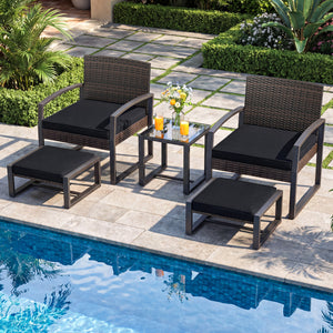 Well-crafted mix brown PE rattan offers sun resistance and timeless elegance<br>Versatile ottomans provide extra seating or side tables  and save floor space<br>Soft sponge cushions provide luxurious comfort for outdoor relaxation<br>Removable zippered co