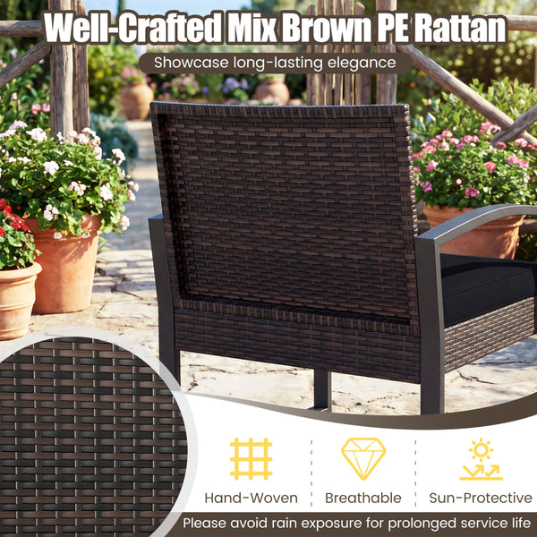 Well-crafted mix brown PE rattan offers sun resistance and timeless elegance<br>Versatile ottomans provide extra seating or side tables  and save floor space<br>Soft sponge cushions provide luxurious comfort for outdoor relaxation<br>Removable zippered co