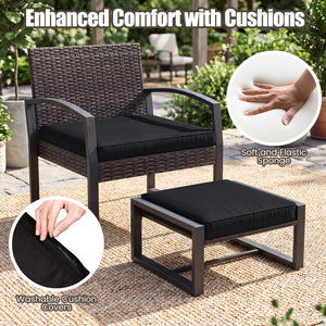 Well-crafted mix brown PE rattan offers sun resistance and timeless elegance<br>Versatile ottomans provide extra seating or side tables  and save floor space<br>Soft sponge cushions provide luxurious comfort for outdoor relaxation<br>Removable zippered co