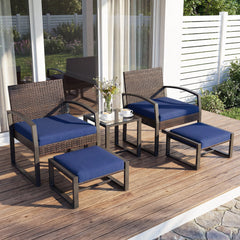 Well-crafted mix brown PE rattan offers sun resistance and timeless elegance<br>Versatile ottomans provide extra seating or side tables  and save floor space<br>Soft sponge cushions provide luxurious comfort for outdoor relaxation<br>Removable zippered co