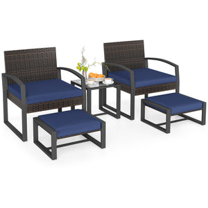 Well-crafted mix brown PE rattan offers sun resistance and timeless elegance<br>Versatile ottomans provide extra seating or side tables  and save floor space<br>Soft sponge cushions provide luxurious comfort for outdoor relaxation<br>Removable zippered co