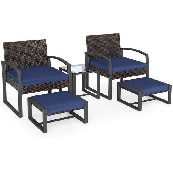 Well-crafted mix brown PE rattan offers sun resistance and timeless elegance<br>Versatile ottomans provide extra seating or side tables  and save floor space<br>Soft sponge cushions provide luxurious comfort for outdoor relaxation<br>Removable zippered co