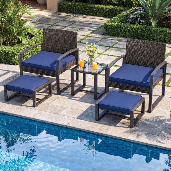 Well-crafted mix brown PE rattan offers sun resistance and timeless elegance<br>Versatile ottomans provide extra seating or side tables  and save floor space<br>Soft sponge cushions provide luxurious comfort for outdoor relaxation<br>Removable zippered co
