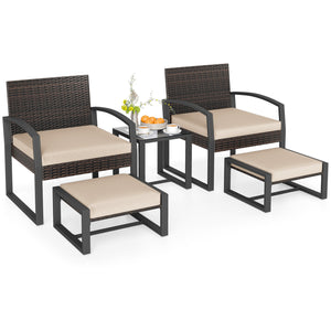 Well-crafted mix brown PE rattan offers sun resistance and timeless elegance<br>Versatile ottomans provide extra seating or side tables  and save floor space<br>Soft sponge cushions provide luxurious comfort for outdoor relaxation<br>Removable zippered co