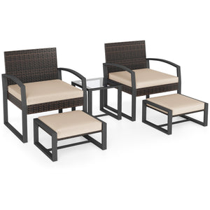 Well-crafted mix brown PE rattan offers sun resistance and timeless elegance<br>Versatile ottomans provide extra seating or side tables  and save floor space<br>Soft sponge cushions provide luxurious comfort for outdoor relaxation<br>Removable zippered co
