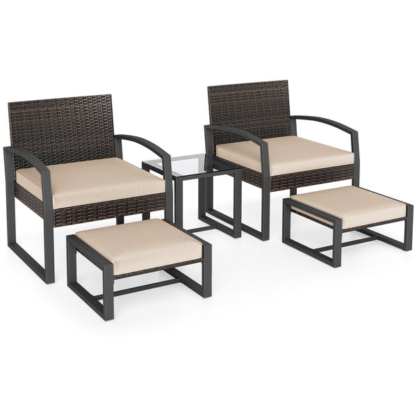 Well-crafted mix brown PE rattan offers sun resistance and timeless elegance<br>Versatile ottomans provide extra seating or side tables  and save floor space<br>Soft sponge cushions provide luxurious comfort for outdoor relaxation<br>Removable zippered co