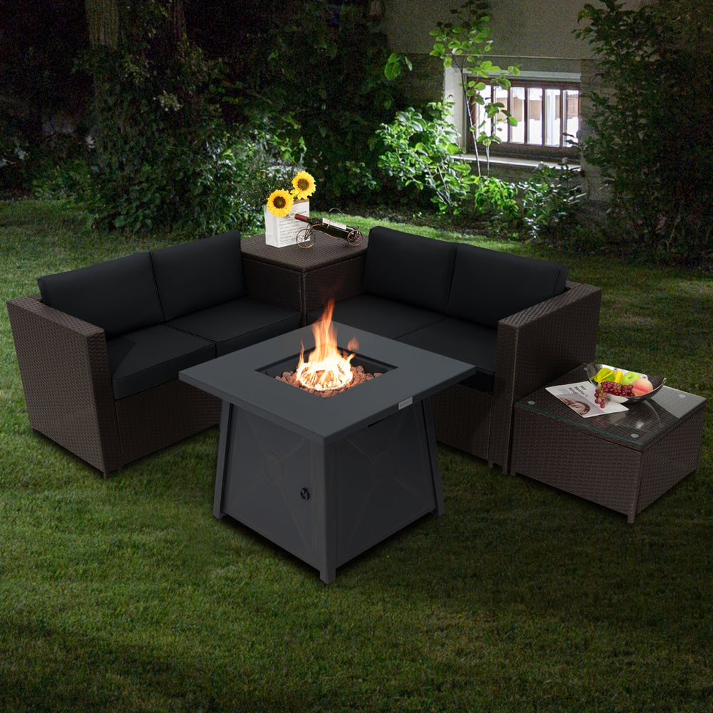 Ship in 4 boxes  may arrive on different days<br>2 bags of screws are packed in the different boxes (1 bag of screws in the fire pit table box and another bag of screws in the first sofa set box)<br>Make outdoor gatherings warmer with 50 000 BTU Â  Â <br>