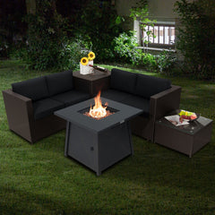 Ship in 4 boxes  may arrive on different days<br>2 bags of screws are packed in the different boxes (1 bag of screws in the fire pit table box and another bag of screws in the first sofa set box)<br>Make outdoor gatherings warmer with 50 000 BTU Â  Â <br>