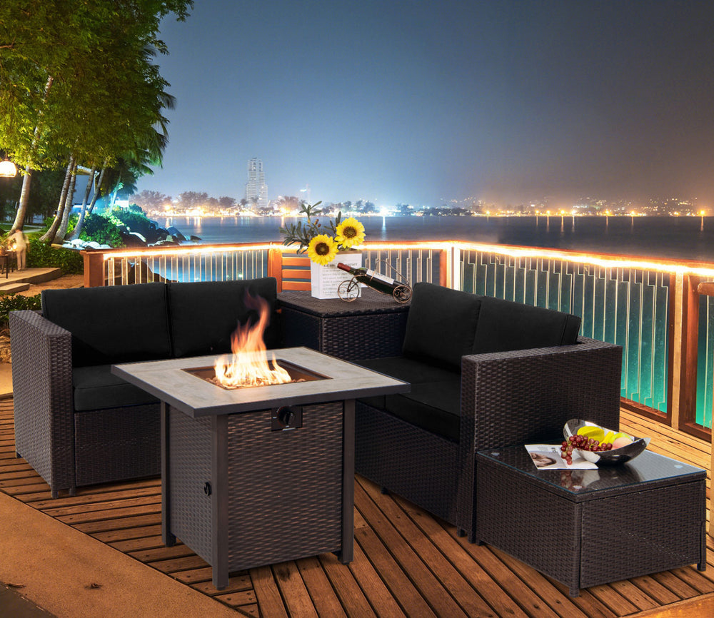 Â Deliver in 4 boxes  may not arrive on the same day<br>Â 2 bags of screws are packed in the different boxes (1 bag of screws in the fire pit table box and another bag of screws in the first sofa set box)<br>Â 1 fire pit table  1 coffee table  1 storage b