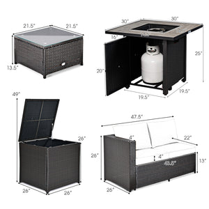 Â Deliver in 4 boxes  may not arrive on the same day<br>Â 2 bags of screws are packed in the different boxes (1 bag of screws in the fire pit table box and another bag of screws in the first sofa set box)<br>Â 1 fire pit table  1 coffee table  1 storage b