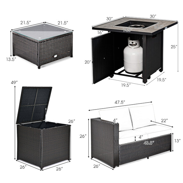 Â Deliver in 4 boxes  may not arrive on the same day<br>Â 2 bags of screws are packed in the different boxes (1 bag of screws in the fire pit table box and another bag of screws in the first sofa set box)<br>Â 1 fire pit table  1 coffee table  1 storage b