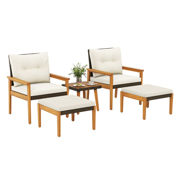 Made of premium PE rattan for long-lasting elegance<br>Crafted with high-quality acacia wood for high stability<br>X-shaped reinforced metal frame under the seat for stronger support<br>Ergonomic backrest makes you more relaxed<br>Soft and elastic cushion