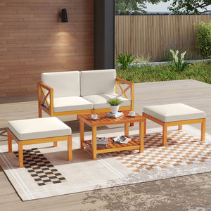Ensure reliable support thanks to its solid acacia wood<br>Add a natural beauty to your outdoor space<br>Splinter-free surface for smooth touch<br>Soft cushions with high-density sponges for optimal comfort<br>Removable and washable cushion covers for eas