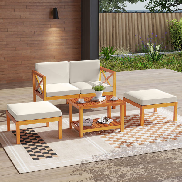 Ensure reliable support thanks to its solid acacia wood<br>Add a natural beauty to your outdoor space<br>Splinter-free surface for smooth touch<br>Soft cushions with high-density sponges for optimal comfort<br>Removable and washable cushion covers for eas