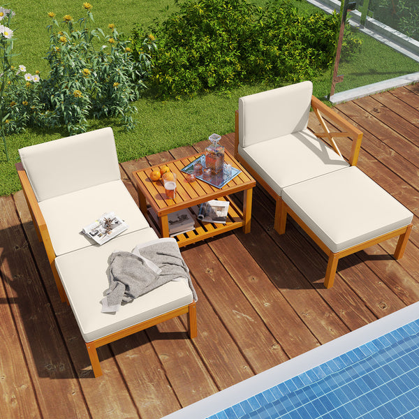 Ensure reliable support thanks to its solid acacia wood<br>Add a natural beauty to your outdoor space<br>Splinter-free surface for smooth touch<br>Soft cushions with high-density sponges for optimal comfort<br>Removable and washable cushion covers for eas