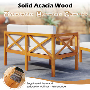 Ensure reliable support thanks to its solid acacia wood<br>Add a natural beauty to your outdoor space<br>Splinter-free surface for smooth touch<br>Soft cushions with high-density sponges for optimal comfort<br>Removable and washable cushion covers for eas