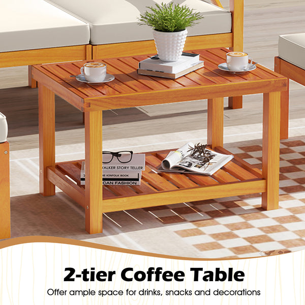 Ensure reliable support thanks to its solid acacia wood<br>Add a natural beauty to your outdoor space<br>Splinter-free surface for smooth touch<br>Soft cushions with high-density sponges for optimal comfort<br>Removable and washable cushion covers for eas