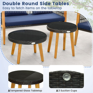 Solid and stable acacia wood and metal construction for strong support<br>High-density sponge cushions for ultimate comfort<br>Convenient zippers make cushion cover simple to maintain<br>Elegant and fade-resistant woven PE rattan for long-time use<br>Ergo