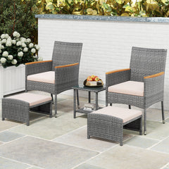 Hand-woven mix grey PE rattan with breathable and colorfast features<br>Soft cushions filled with high-density sponge for enhanced comfort<br>Attach the ottoman cushions firmly with their toggle fasteners<br>Smooth zippers allow you to remove the cushions