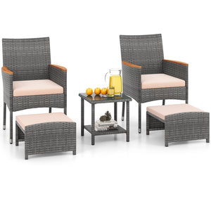 Hand-woven mix grey PE rattan with breathable and colorfast features<br>Soft cushions filled with high-density sponge for enhanced comfort<br>Attach the ottoman cushions firmly with their toggle fasteners<br>Smooth zippers allow you to remove the cushions