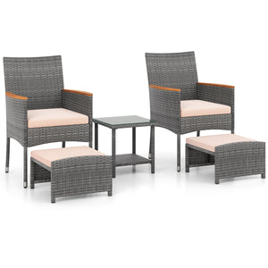 Hand-woven mix grey PE rattan with breathable and colorfast features<br>Soft cushions filled with high-density sponge for enhanced comfort<br>Attach the ottoman cushions firmly with their toggle fasteners<br>Smooth zippers allow you to remove the cushions