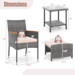 Hand-woven mix grey PE rattan with breathable and colorfast features<br>Soft cushions filled with high-density sponge for enhanced comfort<br>Attach the ottoman cushions firmly with their toggle fasteners<br>Smooth zippers allow you to remove the cushions