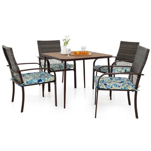 Rattan woven backrest is breathable and built-to-last<br>35" x 35" square table accommodates lots of food and drinks<br>Plastic wood slatted tabletop for simple maintenance<br>Soft seat cushions bring more coziness<br>Smooth zippers and fixing ties for mo