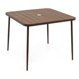 Rattan woven backrest is breathable and built-to-last<br>35" x 35" square table accommodates lots of food and drinks<br>Plastic wood slatted tabletop for simple maintenance<br>Soft seat cushions bring more coziness<br>Smooth zippers and fixing ties for mo