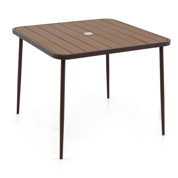 Rattan woven backrest is breathable and built-to-last<br>35" x 35" square table accommodates lots of food and drinks<br>Plastic wood slatted tabletop for simple maintenance<br>Soft seat cushions bring more coziness<br>Smooth zippers and fixing ties for mo