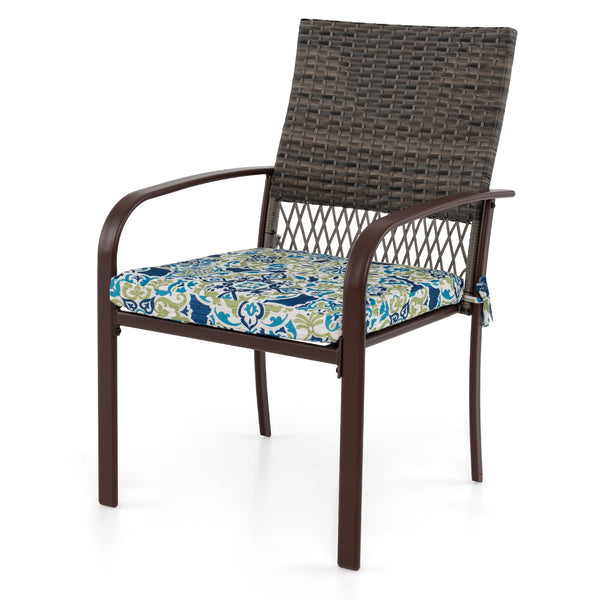 Rattan woven backrest is breathable and built-to-last<br>35" x 35" square table accommodates lots of food and drinks<br>Plastic wood slatted tabletop for simple maintenance<br>Soft seat cushions bring more coziness<br>Smooth zippers and fixing ties for mo