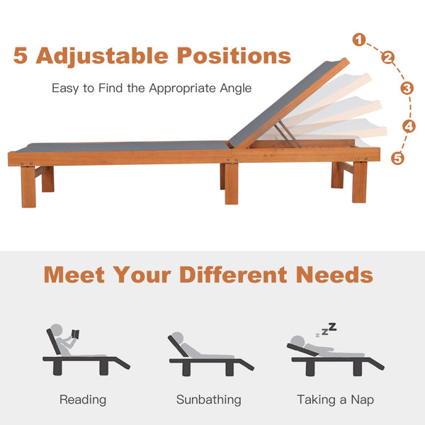 Great for reading  sunbathing  and taking a nap with 5-position adjustment<br>Avoid stuffiness even in the hot summer due to breathable and quick-drying fabric<br>Solid eucalyptus wood and sturdy steel for strong stability<br>Can be used by the whole fami