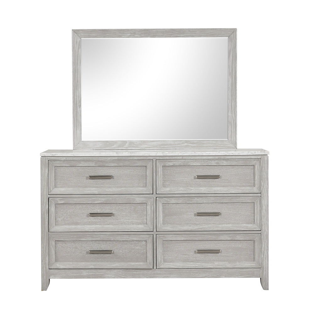 Fiona - Dresser & Mirror - Gray<br/><br/><b>Product Features</b><ul><li>Included: 1 Dresser, 1 Mirror</li><li>Durable Construction: Crafted of a Acacia Solids, Manufactured Woods and Oak Veneer, combining the beauty of real wood with strength and stabilit