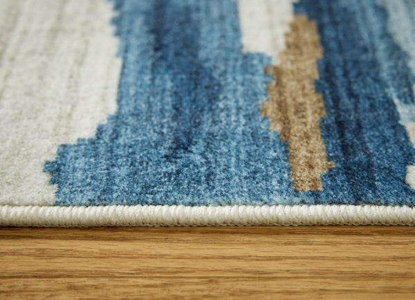 Vinlett - Cream / Blue / Brown - Washable Medium Rug