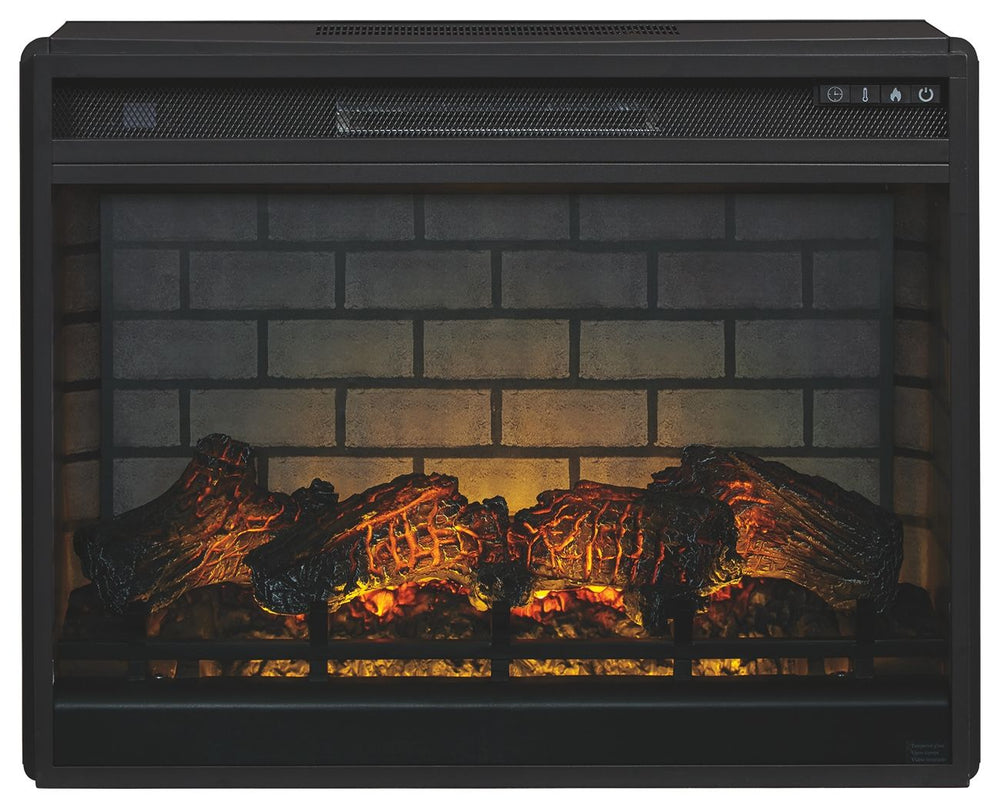 Enjoy the cozy feel of a cracklinâ€™ fireplace without the hassle, maintenance or cleanup. Available as an addition on select TV stands and entertainment centers, this fireplace insert with faux firebrick surround operates with or without infrared heat an