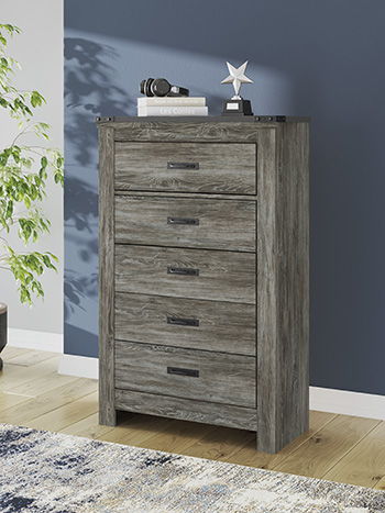 Cool, casual style is for all ages. With this chest of drawers, they get the function they need plus the refined design you love. Approachably neutral in a rustic warm gray, itâ€™s adaptable enough to pair with an assortment of existing colors and room de