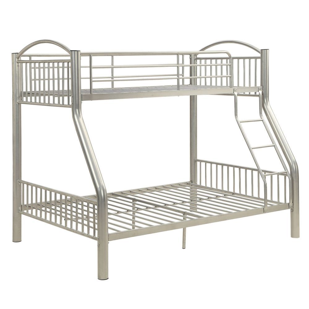 The Cayelynn bunk bed is a great way to free up space in a kids bedroom. It is a round metal tube design and features a built in ladder to the upper twin bed that also has a guardrail. This bed is available in black and silver.<br/><br/><b>Product Feature