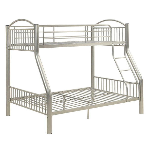 The Cayelynn bunk bed is a great way to free up space in a kids bedroom. It is a round metal tube design and features a built in ladder to the upper twin bed that also has a guardrail. This bed is available in black and silver.<br/><br/><b>Product Feature