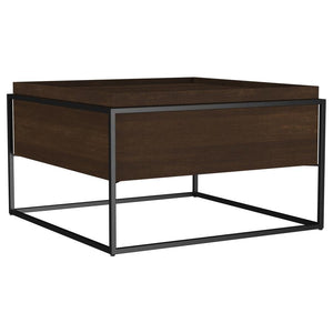 This cocktail coffee table showcases a seamless blend of solid mango wood and an iron frame, creating a balance of industrial style and rustic warmth. The expansive tray-top surface provides ample space for decorative pieces, books, or beverages, while a 