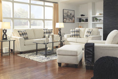 If youâ€™re looking to lighten the mood, youâ€™re sure to find this space-conscious, budget-conscious living room set a breath of fresh air. Covered in a cream-tone chenille upholstery loaded with plush texture, this less-is-more contemporary set is impre