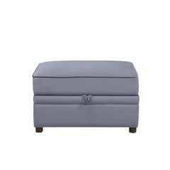 Rectangular Ottoman w/Storage (Backless) â€¢ Storage: Lift Lid-Seat (Safety Hinge) â€¢ Padded Seat/Base â€¢ Construction: Inside Frame Wood, Foam, Box Seat Cushion w/Welt Trim, Seat Cushion: 7 Inches H â€¢ Material: Gray Velvet (Solid Pattern) â€¢ Plastic