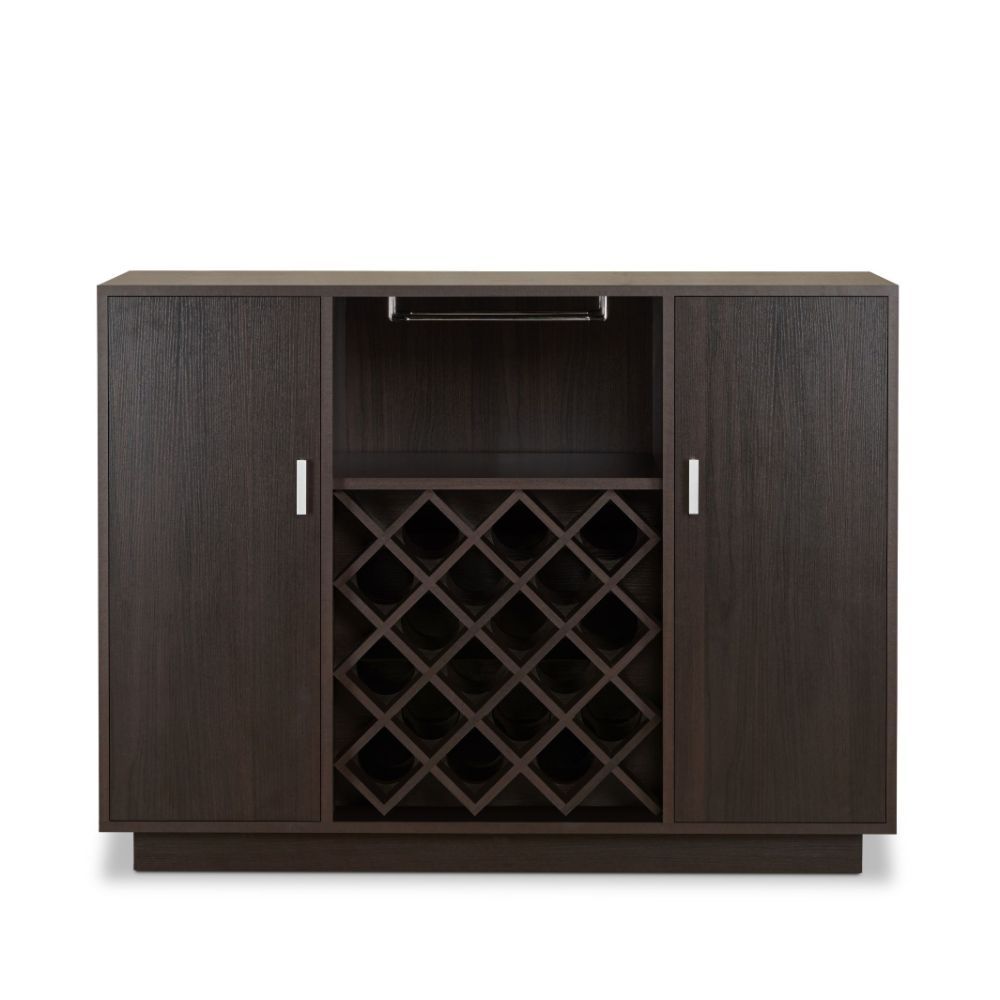 Store your beloved wines with this classic but trendy rectangular Hazen server to have them ready anytime. This server has 2 wooden doors with 1 shelf inside, wine rack and steam ware glass rack, providing plenty storage space for your convenience. Keep i