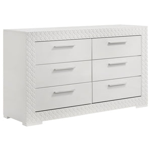 Elevate your bedroom decor with this stunning dresser, designed for both beauty and function. The high gloss finish enhances the contemporary Italian style, while the 3-dimensional diamond tile emboss adds a touch of sophistication. Six spacious drawers o