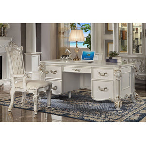  Oversized Executive Arm Chair Button Tufted Backrest (Inside) Nailhead Trim Padded Seat & Back: PU Cushion Wooden Leg & Backrest Trim: with Scrolled and Floral Moldings with Gold Brush Accent Finish (Stationary without Swivel) Chair will not fit compl