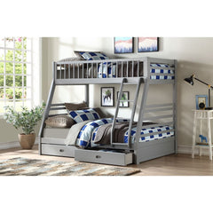 The Jason Bunk Bed is a great addition to any youth room. A twin upper bed and full size lower bed offer lots of space for sweet dreams. Carefully crafted with selected wood and veneers in rich, classic gray finish gives this piece a stylish look and make