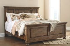 A fresh, new take on traditional style. This king panel bed meets todayâ€™s design tastes with beauty and grace. Tobacco brown finish allows the natural grain of the Acacia veneers to show through in an organic way. Profiled crown moulding adds depth to t
