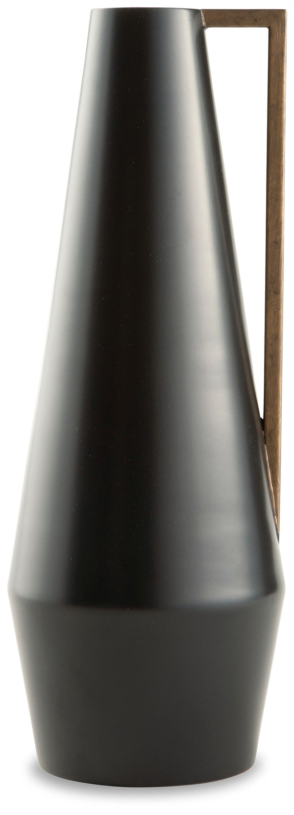 Keep your home contemporary cool from head to toe with this vase. Softly sloping in form, it-'s finished in a sleek black. An angular goldtone accent adds a dash of glam, creating a subtly dynamic overall design.<br/><br/><b>Product Features</b><ul><li>Ma