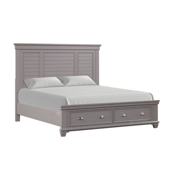 The Jamestown Wood Panel Bed with Storage Footboard in Gray is a perfect blend of style, functionality, and durability, designed to elevate the comfort and aesthetics of your bedroom. This bed set includes a panel headboard, storage footboard, bed slats, 
