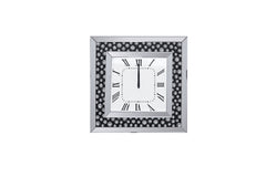 The Marku floating crystal wall clock, is sure to be focal point of any room. This stylish wall clock features a square mirror frame inlaid black floating crystals on a black background around the face. The clock face has a clean, modern look featuring ro